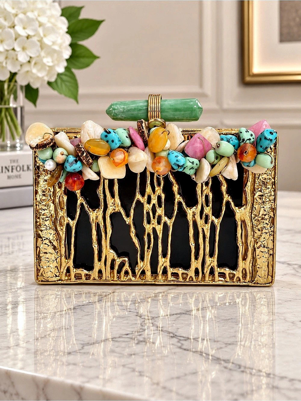 Ramla Zeina Gold Clutch with Stones